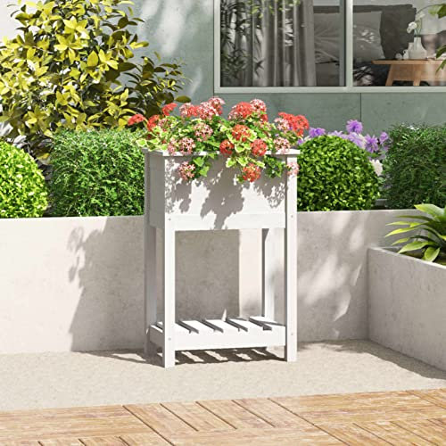 SHUJING Raised Garden Kits,Flower Raised Beds,Vegetable Planter,Planter with Shelf White 54x34.5x81 cm Solid Wood Pine