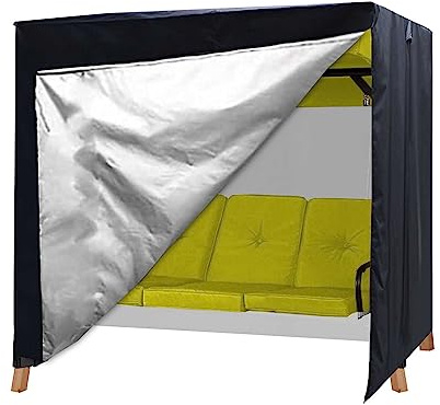 BUJUYUXU Hollywoodschaukel Abdeckung Wasserdicht - Schutzhülle mit Doppeltem Reißverschluss, 420D Oxford Gewebe Abdeckplane für Hollywoodschaukel (180 * 125 * 170cm) - Schwarz