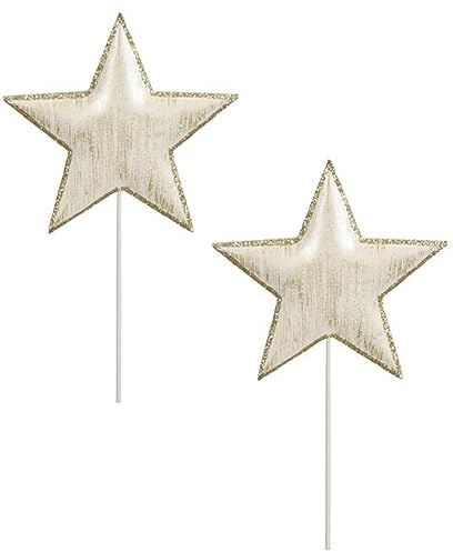 ETC weihnachtlicher stimmungsvoller Deko-Stecker Garten-Stecker Stern Metall Gold und Goldglitzer je Farbe Preis für 2 Stück (Creme)