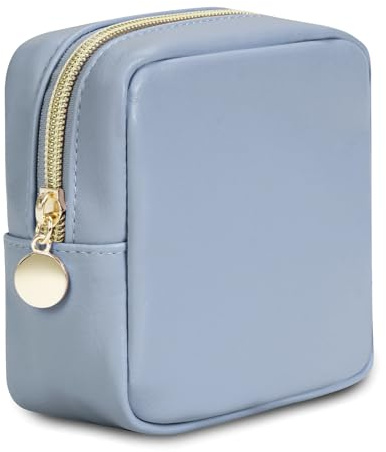 Small Makeup Bag for Handbag, Mini Make Up Bag for Purse, Small Makeup Pouch for Women, Cosmetic Bag with Slip-in Pockets, Vegan Leather Travel Makeup Bag, Blue (Patent Pending)
