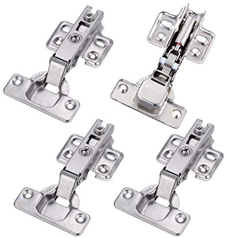 4-teiliges hydraulisches Schranktürscharnier aus Edelstahl, Dämpfer, Kissen, Soft-Close-Küchenschrankmöbel, komplett/eingebettet, for eine Vielzahl von Schränken (Color : Full Overlay)
