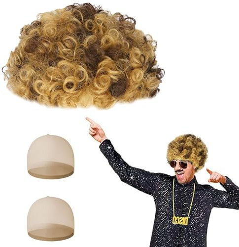 Aomig Herren Perücke 3er Set 70er 80er Jahre Disco Afro Hippie Perücke für Männer - Passend für Kostüm, Karneval, Halloween (Gemischtes Braun)
