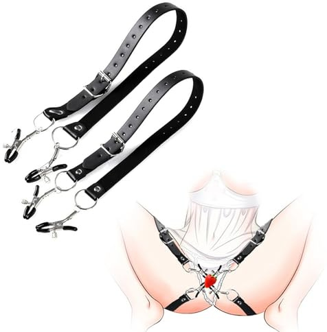 Schamlippenspreizer Frauen, Nippelklemmen Brustwarzen Sex, mit Leder Gürtel Geteiltem Bein, WUUDOA Vagina Spreizer, Schamlippen Klemmen Frauen, Nipple Clamps Set, BDSMS Sex Spielzeug für Paare