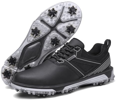 KESCOO Waterproof Golf Shoes Men Professional Spiked Golf Footwear Lightweight Outdoor Comfortable Golf Training Sneakers, Black 44