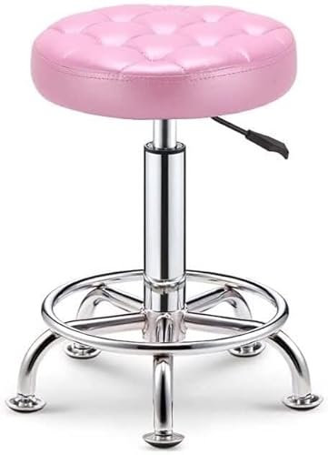 Rollhocker mit Rollen, Hocker auf Rollen, runder Rollhocker, strapazierfähig, Salonmassage, 360° drehbar, Salonhocker mit Rollen, drehbarer Rollhocker (Farbe: Rosa)