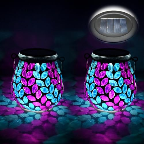 TOTHDATE 2PCS Lampada Solare a Mosaico Ovale per Esterno, Interruttore On/Off, Vetro a Mosaico Sospesa, Lampada Solare da Tavolo IP65 Impermeabile per Prato, Sentiero, Cortile, Terrazza, Pavimento