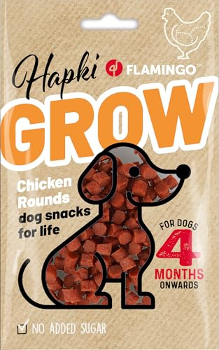 Flamingo Leckerli Hundewelpe – Hapki Grow Runden mit Huhn – 85g – speziell für Welpen ab 4 Monaten – ohne Zuckerzusatz