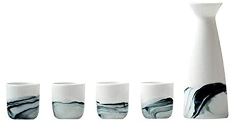 EOTRERANQ 5-teiliges Japanisches Sake-Set, Sake-Servierset, weiße Landschaftsmalerei for kalten/warmen/heißen Sake/Shochu/Tee, for Tassen for Familie und Freunde Becher