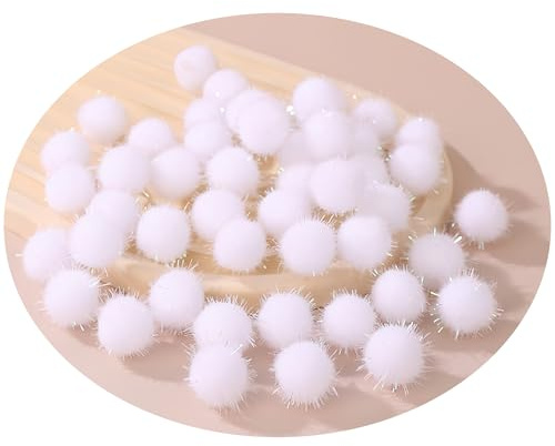 50 Stück 25 mm Glitzer Pompons, Flauschige Kugeln für Nähen, Kleidung, Kostüme und Wohn-Dekoration (Weiß)