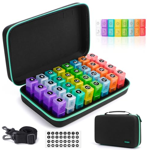 Monatliche Pillenbox Organizer 2 mal am Tag, Pillenbox mit Hartschalenkoffer, Tägliche Pillenbox Organizer 30 Tage, Reisepillenbox mit 32 täglichen Fächern