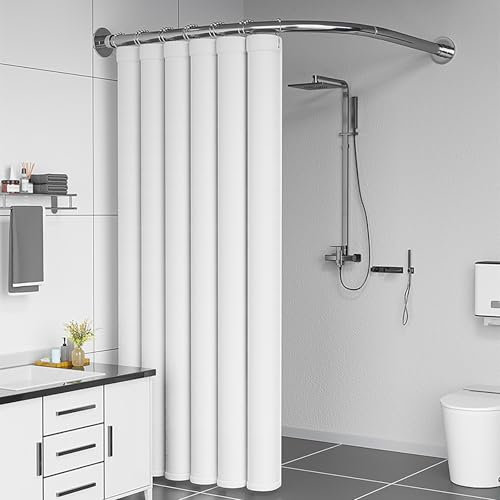 Dehnbare 304 Edelstahl L-Form Ecke Duschvorhangstange, Verstellbare Viertelkreis Duschvorhang Spannstange Ohne Bohren, Für Badezimmer, Bekleidungsgeschäft, Pri(Size:B 70-95cm x 90-130cm,Color:Silber)