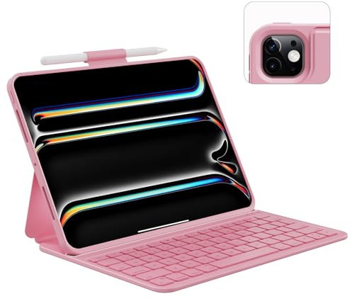 Funda con teclado compatible con iPad Pro de 11 pulgadas (M4, 2024): teclado recargable con soporte magnético inalámbrico Bluetooth con soporte para lápices (rosa claro)