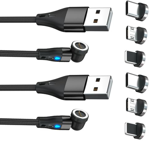 EuAcesry Magnetisches USB-Kabel [1 m + 2 m], 3 in 1 Schnellladegerät 3 A und Datenübertragung, 360° und 180° drehbar, magnetisches USB-C-Kabel für Micro USB/Typ C/i-Product