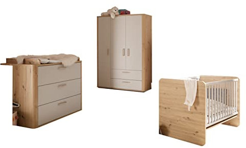 M Möbel-Direkt Deutschlands schnelle Möbel Babyzimmer Lilly in Asteiche und Kreidegrau matt Lack - Komplettes Kinderzimmer Set Made in Germany - Verschiedene Set Varianten wählbar (3 teilig)
