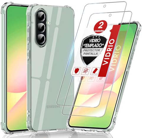 LeYi Funda para Samsung Galaxy A56/A 56 5G 5 G con [2-Unidades] Cristal Templado, Carcasa Armor Silicona Soft Skin TPU Case Antigolpes Cover, Transparente