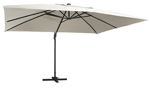 qohoio Ombrellone a Sbalzo con LED Palo in Alluminio 400x300 cm Sabbia,Ombrellone da Giardino,Ombrellone a Sbalzo,Ombrellone da Spiaggia-47004
