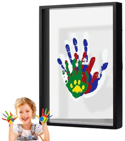 Handabdruck-Set für die Familie – Set mit Andenken, Bastelset, eleganter Holzrahmen mit transparenten Blättern, Handabdruck-Set, um Erinnerungen in der Familie zu schaffen