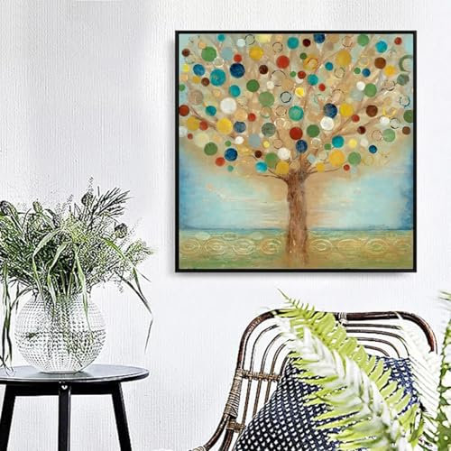 KADING Schwarz gerahmte Wanddekoration, moderne Drucke, Leinwand, Wandkunst, Gemälde, abstrakter Geldbaum, Bilder für Wohnzimmer, Zimmerdekoration, 60x60cm(24x24 Zoll), mit Rahmen