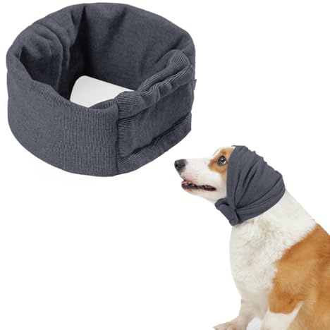 Beruhigende Ohrenschützer für Hunde, Haustier Ohrenklappe Kopfwickel, Einstellbare Klettverschluss Hund Ohrenwärmer für Angst Relief Haustier (grau, M)