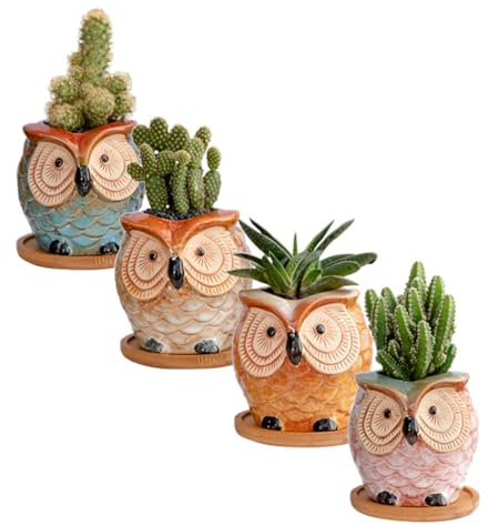 Yardwe 4stücke Keramik-blumentopf Im Eulenstil Mini-Topf Für Sukkulenten Glatte Oberfläche Runder Blumentopf Mit Ablaufloch Und Bodenschale Für Heimgebrauch Ohne Pflanzen