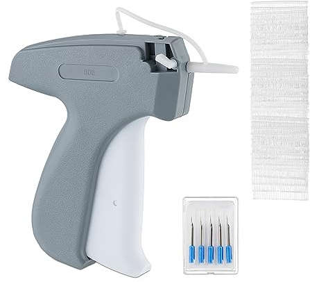Relaxdays 5X Pistolet d'étiquetage pour vêtements, avec 25 Aiguilles et 25000 Fils, étiqueteuse, Gris/Blanc