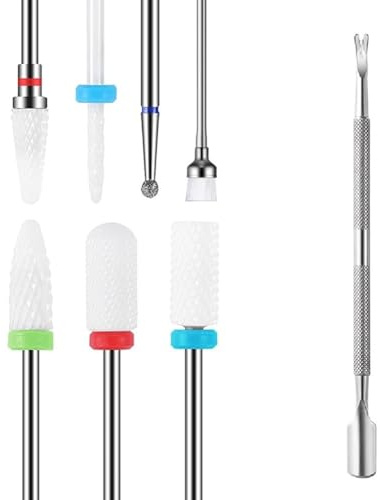 YHTSPORT 8 Pcs Nuovo Punte fresa unghie professionale, Ceramica punta fresa cuticole da 3/32, Spingi cuticole professionale,accessori unghie per unghie per Rimozione Gel, Manicure, Pedicure