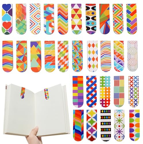 30 Pezzi Segnalibri Magnetici Colorati, 6x2cm Segnalibri Magnetici di Pagine, Segnalibri Magnetiche Set, Clip Personalizzata Pagina per Insegnanti Studenti Letture a Casa Scuola(Motivo Geometrico)