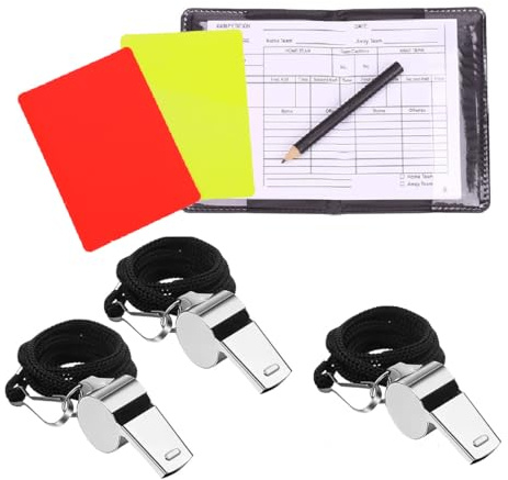 Football Referee Card Sets Red and Yellow Cards with Metal Coaches Whistle with Lanyard Wallet Score Sheets Pencil Accessories for Sports Football Soccer Basketball Game Referee Set