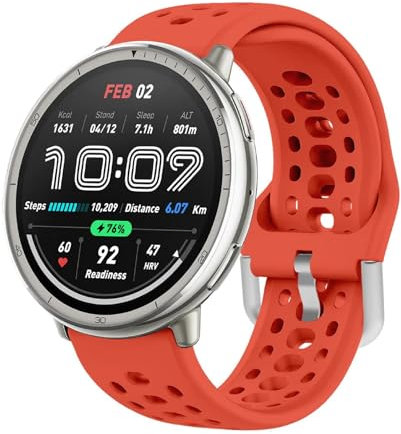 GIOPUEY Armband Kompatibel mit Amazfit Active 2, Weiches Silikon Armband [Verschleißfest] [Atmungsaktiv] Ersatzarmband - red