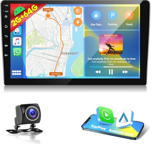 Motorsi 2G+64G Autoradio Double Din con Navigazione GPS, 5G WIFI，2 Din Car Stereo 10.1 HD Touchscreen con Carplay Wireless Android Auto, Bluetooth, Radio FM/AM/EQ/AUX/RDS, SWC,+Telecamera