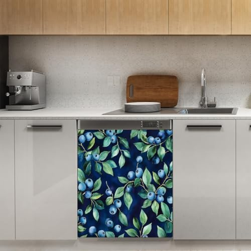 Mexpekil Blueberry Branch Couvercle magnétique pour lave-vaisselle 53,3 x 66 cm Autocollant décoratif pour porte d'entrée étanche Panneau magnétique