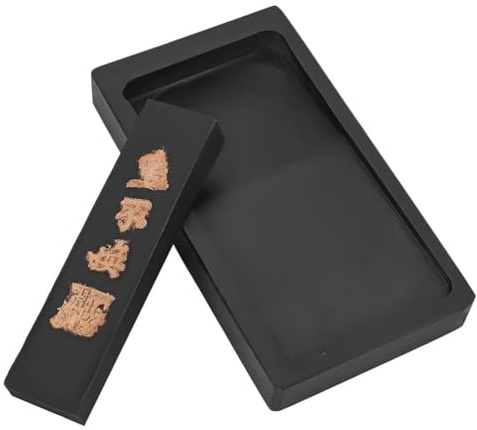 Fangxuee Piedra de Tinta para Caligrafía China con Barra de Tinta, para Tintero con Piedras de Tinta Chinas Tradicionales, Bandeja para Piedra de Tinta Sumi