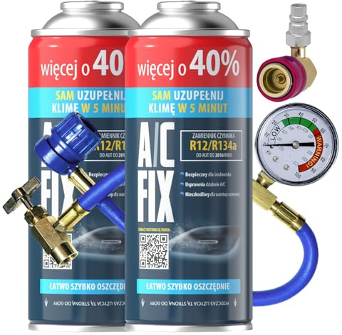 A/C FIX R134a kältemittel Ersatzgas - Kühlmittel Klima Auto - Gasflasche 2x235 g Auto Klimaanlage Nachfüllset - Wohnmobil - Klimaanlage Schlauch - Manometer Klimaanlage - ECO