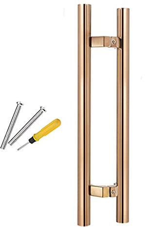GLETSF Maniglia per Porta Scorrevole in Vetro con Modanatura A H in Acciaio Inox, Design A Due Lati, Forma Rotonda, per Porte in Legno/Uso Interno/Esterno in Metallo-Black-80cm/31.5in
