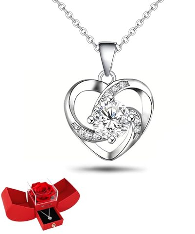 Admygo Red Rose Heart Pendant Necklace Gift Elegant Lady's Red Set, Valentine's Day Present for Mom, Grandma, Girlfriend, and Wife