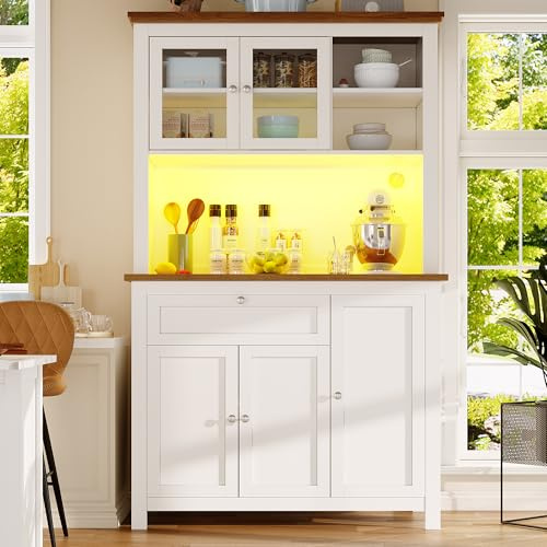Zravenna Küchenschrank 104×40×180 cm, Hochschrank Küchenbuffet mit Vitrinenschrank Verstellbaren Ablagen, Schränken, Weiß (A)