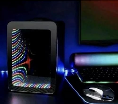 RA-HOMESTORE® New Edition 4L Led Infinity Gaming Fridge 7 Adjustable Colours, Inifinity lights Mirrored Door, Removable Shelf Door Catch Includes Carry hHandle, Perfect for Snacks and Drinks.