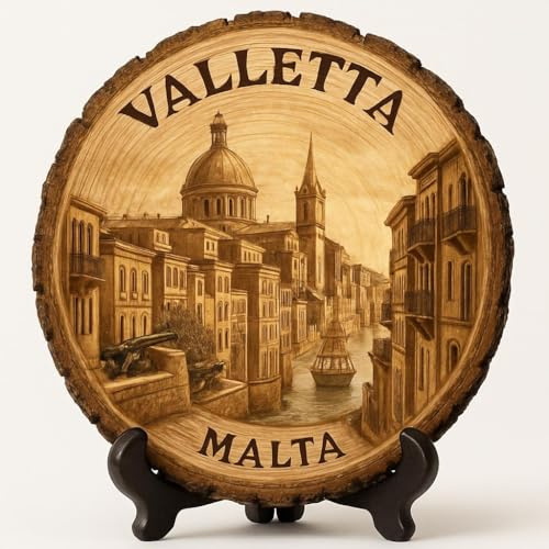 Souvenir di Malta-Valletta – Targa in legno da parete o da tavolo, souvenir di Malta (Malta) per turisti, collezionisti di piatti e amanti dei viaggi, regalo decorativo di architettura storica