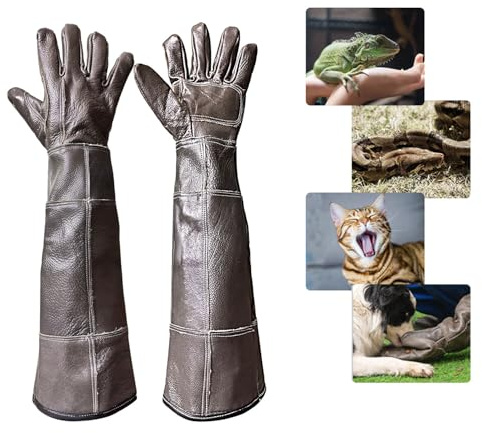 FIPASEN Anti-Morsure Gants de Manutention pour Animal, 60cm Gants de Travail en Cuir pour Le Jardinage ou la Manipulation de Chat/Chien/Serpent/Lézard/Faucon/Reptile (Améliorés, Couleur Profonde)