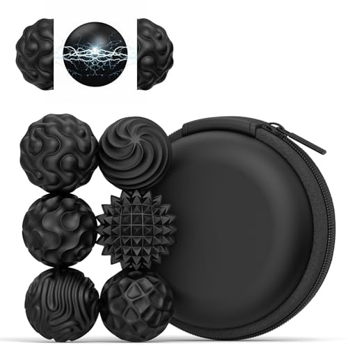 6 Stück Magnetische Fidget Toys Silikon Magnetkugeln Anti-Stress Bälle | 25mm Schwarz 6 Texturen Optimale Magnetkraf Geräuschlos Sensorik Spielzeug für Erwachsene Kinder Stressabbau und Entspannung