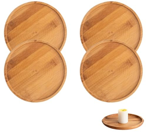 WUSJCOF 4 Pezzi Portacandele in Legno Rotondo Sottobicchieri per Candele Decorativi per Matrimonio e Casa (D 9 cm)