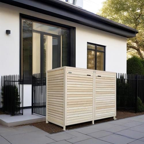 Mülltonnenbox Roma Mülltonnenverkleidung aus Holz 240L naturbelassen Müllcontainer Mülltonnenschrank Mülltonne (2 Tonnen)