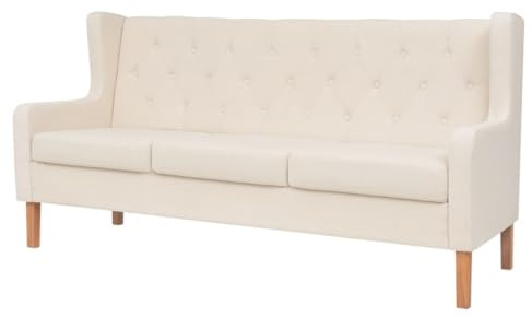 Hommdiy Sofa 3-Sitzer Stoff Cremeweiß Polstersofa Loungesofa Sitzmöbel
