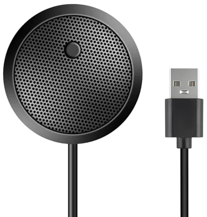 Microphone USB de Conférence, Micro D'ordinateur de Bureau Portable, Bouton Muet avec Indicateur LED, Microphone à Condensateur Omnidirectionnel à 360° pour PC, pour les Réunions/Classes, Plug & Play