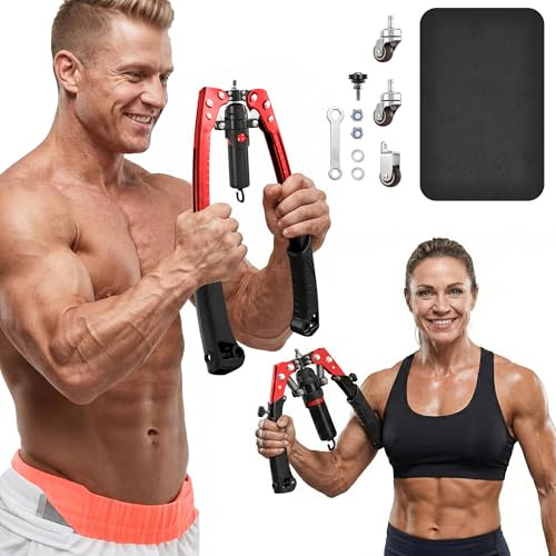 SAKER Twister Arm Trainer, Adjustable Hydraulic Home Gym Equipment for Strength Training, 22-440Lbs Chest Expander with Ab Roller Wheel, Workout Equipment for Men & Women, Arms Chest Core (RED)
