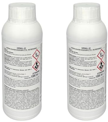 Insetticida Cipekill Cipermetrina 10% Concentrato kit da 2 Lt Contro Zanzare Mosche Zecche Pulci e insetti striscianti