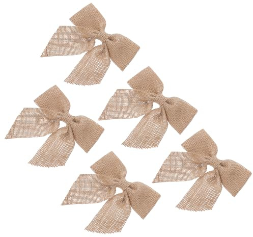 DOITOOL 5Pcs Handmade Jute Bow Adornments 5Cm for Christmas Wedding Decoration, Rustic Burlap Craft Bows for Holiday and Event Decor