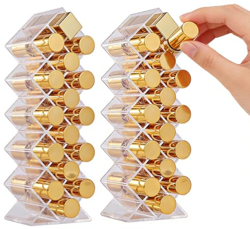 BXUUXA Lippenstift Organizer Acryl 2 Stück mit 16 Fächern Transparent | Kosmetik Aufbewahrung für Lipgloss, Mascara, Pinsel, Eyeliner und Make-up auf Schminktisch, Bad oder Kommode