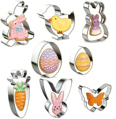 YUNNINGMENG 8 Stück Ausstechformen Ostern Set, Plätzchen Ausstecher aus Edelstahl, Ausstecher Ostern mit Hase, Ei, Karotte, Küken & Schmetterling, Keksausstecher Set für Easter Decoration