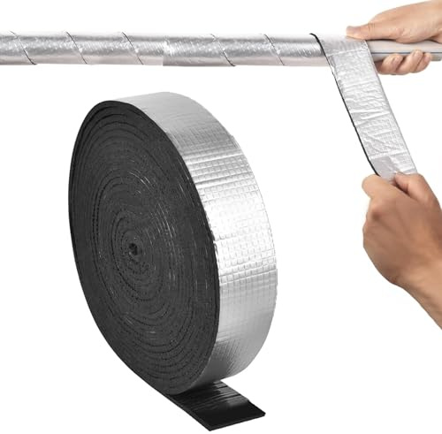 Dwitkul Aislamiento para conductos 10 m x 5 cm Aislamiento autoadhesivo para tuberías de espuma, aislamiento para envolver, aislamiento para tuberías de calefacción para la protección de tuberías